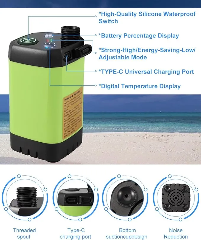 Portable Camping Shower,6000mAh Upgraded Rechargeable Outdoor Camp Shower Pump with Intelligent Digital Display,Camping Shower & Nozzle for Traveling(2 Mode)