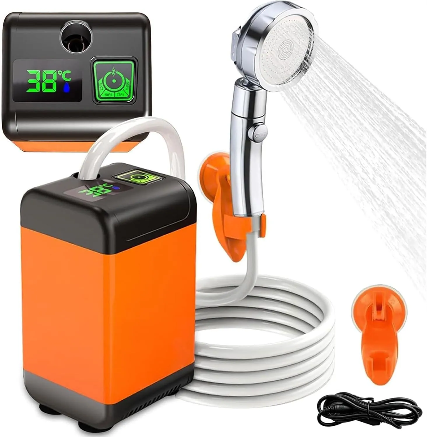 Portable Electric Camping Shower with 3 Speed Adjustable, Handheld Outdoor Shower with LED Display, 7800mAh Rechargeable Battery, Last 180 Mins,for Travel, Hiking