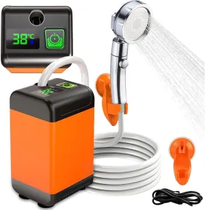 Portable Electric Camping Shower with 3 Speed Adjustable, Handheld Outdoor Shower with LED Display, 7800mAh Rechargeable Battery, Last 180 Mins,for Travel, Hiking