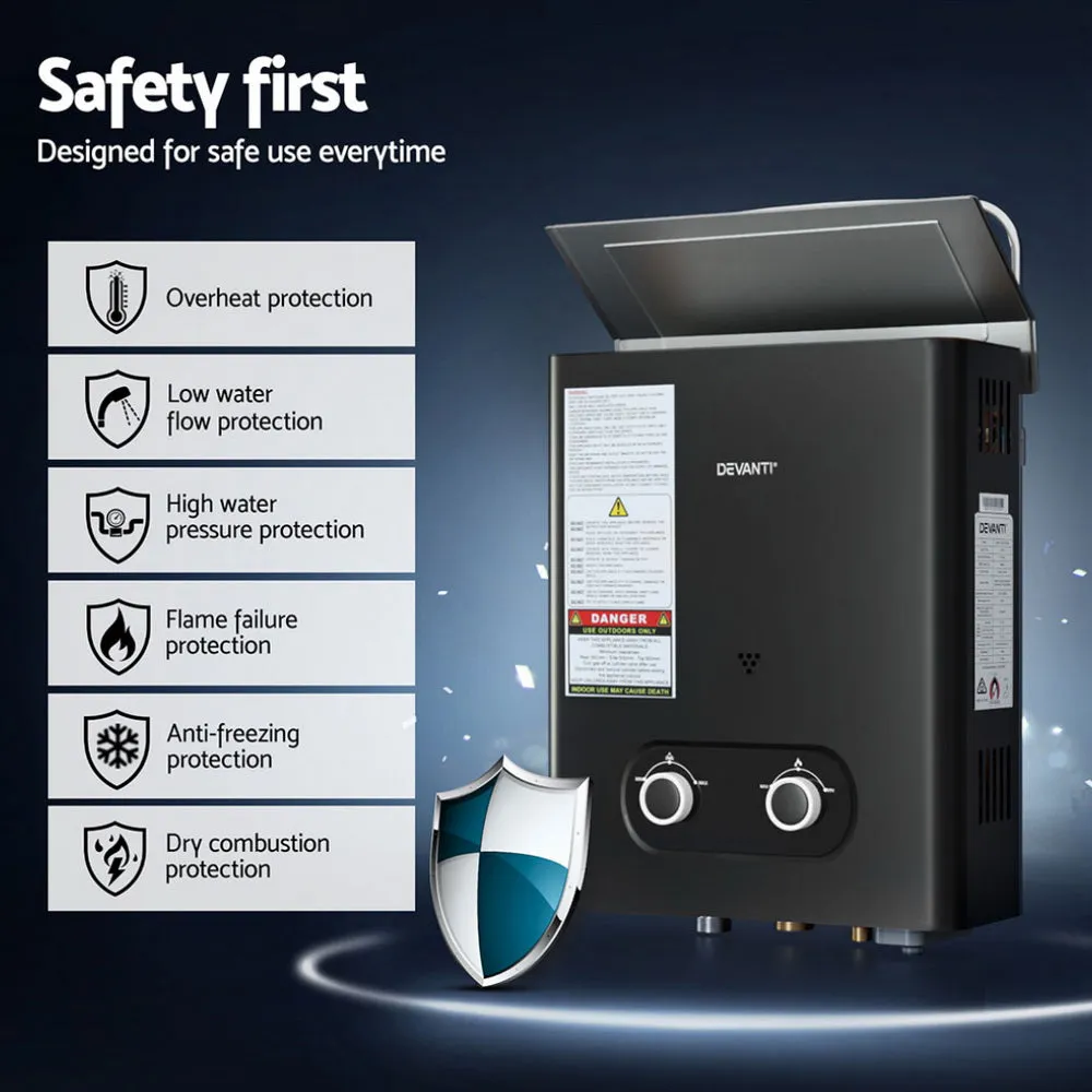 Portable Gas Water Heater 6L/Min Lpg System Black