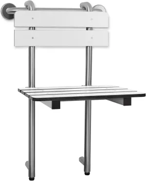Portable Hanging Profile Bench Shower Seat with 18-inch Grab Bar, Grab Bar Supported, Stainless Steel, White