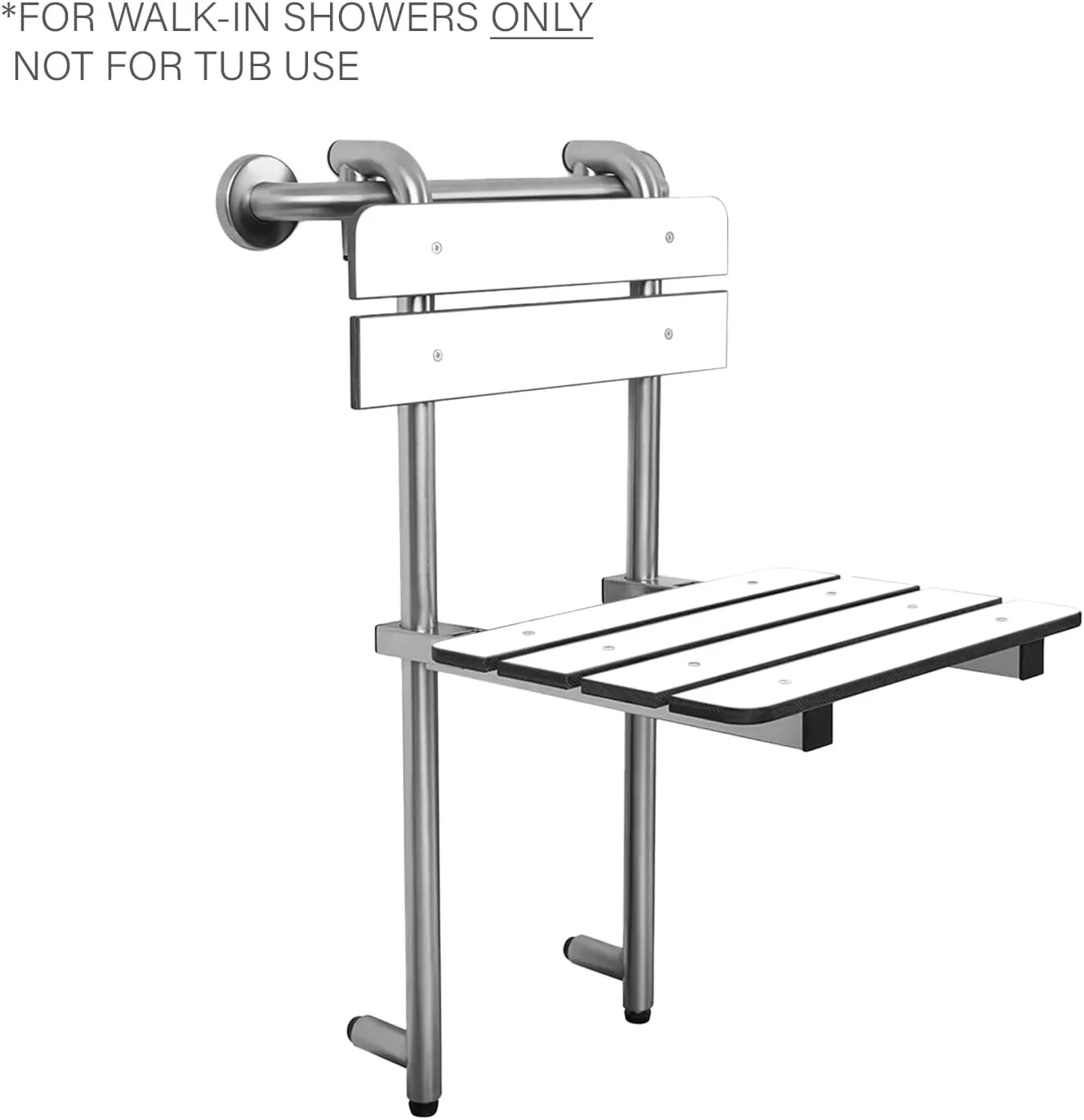 Portable Hanging Profile Bench Shower Seat with 18-inch Grab Bar, Grab Bar Supported, Stainless Steel, White