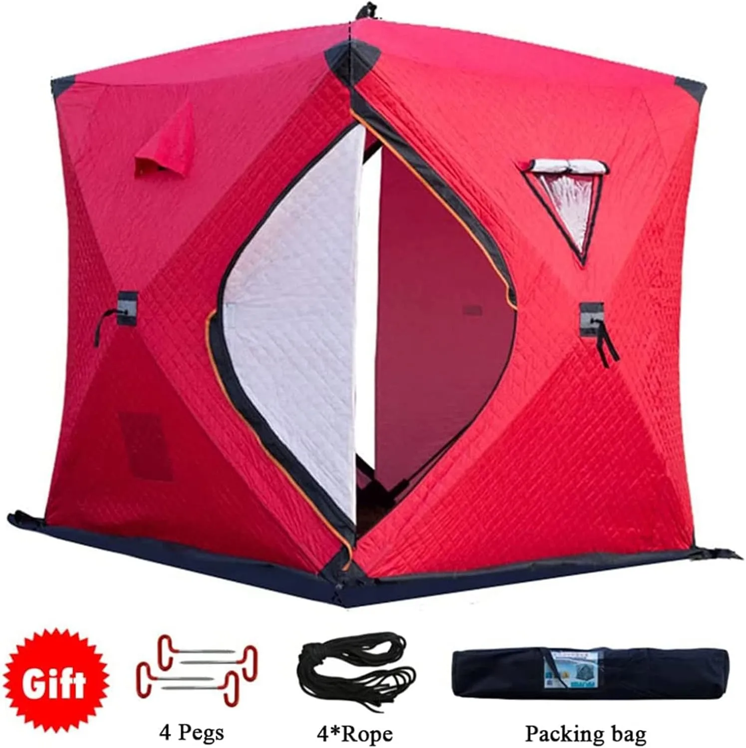 Portable Ice Fishing Shelter 3-4 People Quick-Open Winter Camping Tent Outdoor Cotton Warm Ice Fishing Tent (B 210 * 180 * 180cm)