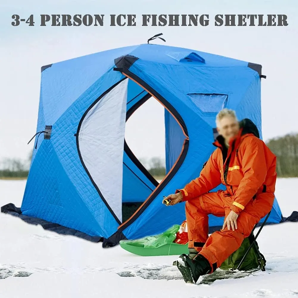 Portable Ice Fishing Shelter 3-4 People Quick-Open Winter Camping Tent Waterproof Windproof Outdoor Cotton Warm Ice Fishing Tent