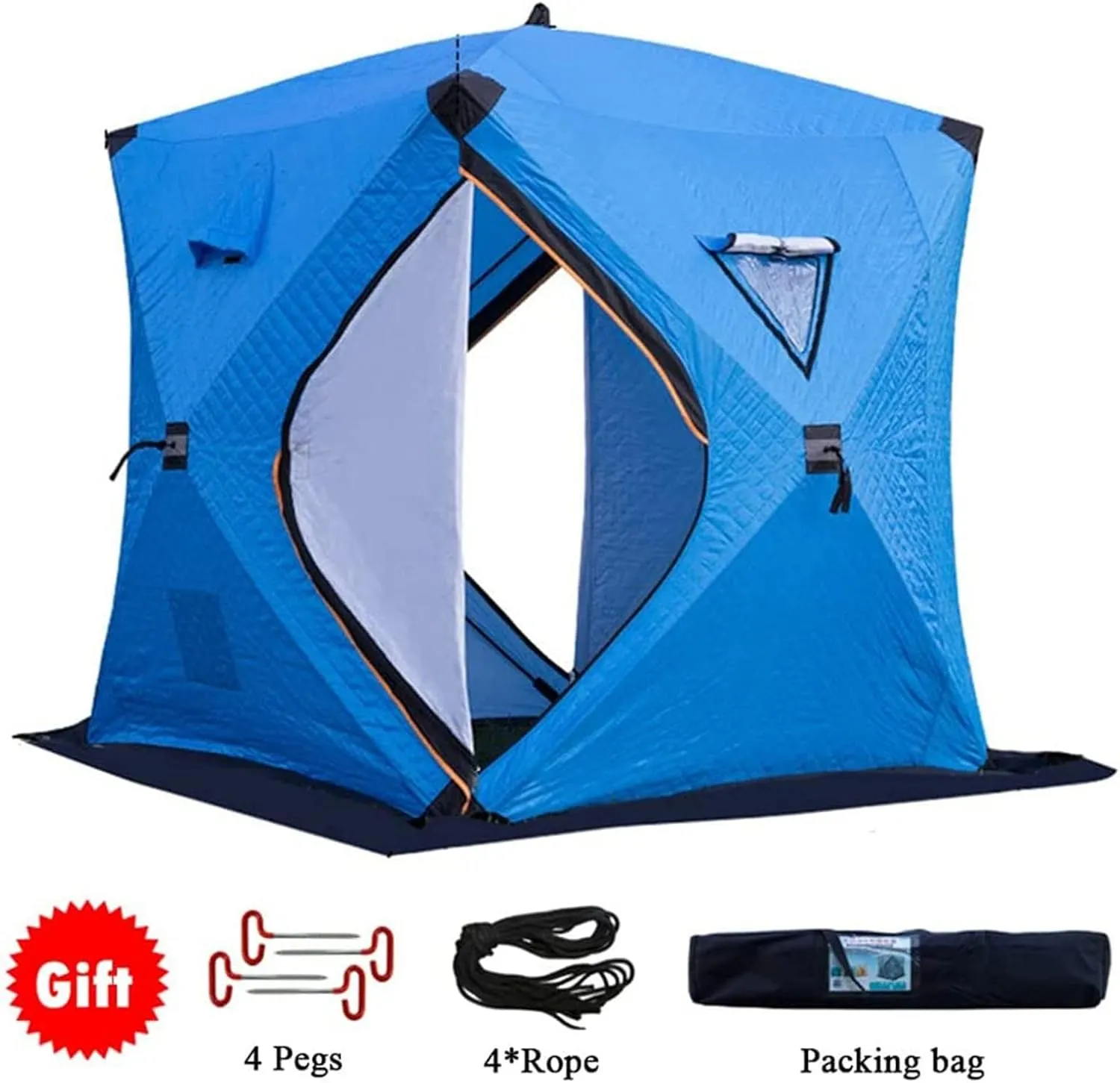 Portable Ice Fishing Shelter 3-4 People Quick-Open Winter Camping Tent Waterproof Windproof Outdoor Cotton Warm Ice Fishing Tent