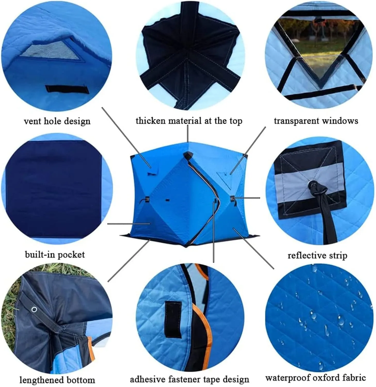 Portable Ice Fishing Shelter 3-4 People Quick-Open Winter Camping Tent Waterproof Windproof Outdoor Cotton Warm Ice Fishing Tent