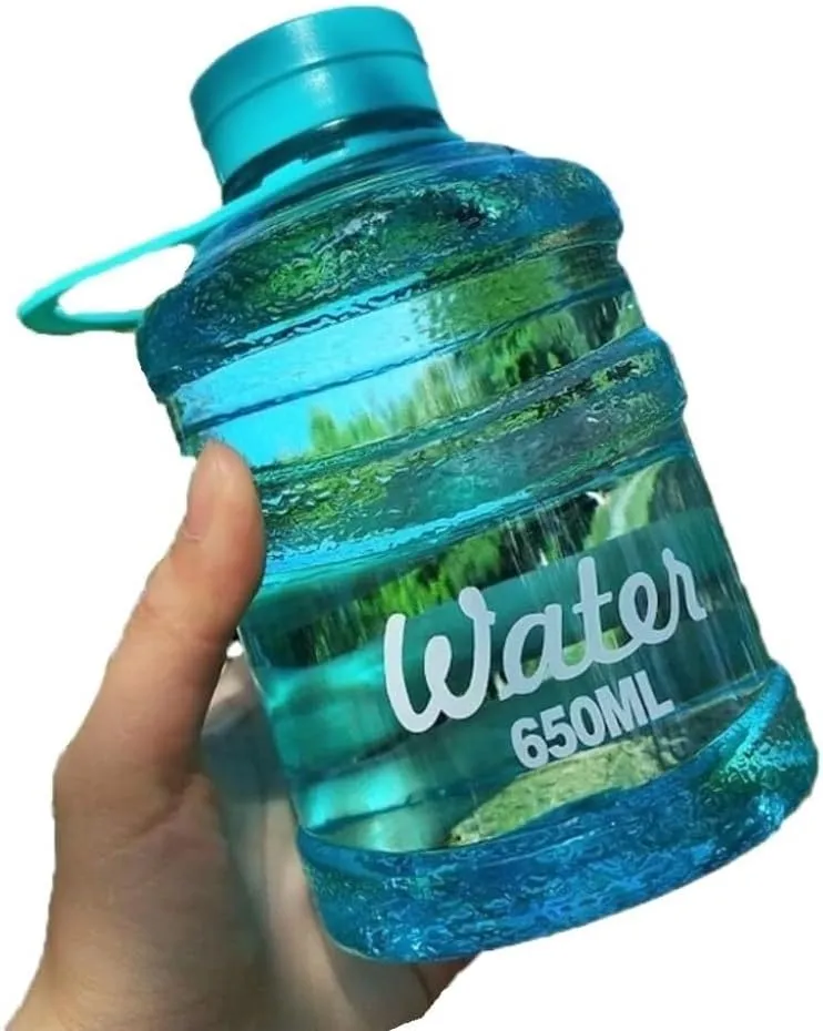 Portable Kettle Novelty Bucket Kettle with Handle Cute Fashion Bucket Frosted Water Bottle Creative Milk Tea Coffee Juice Bottle Water Bottle (Color : Transparent Blue, Size : 650ml)