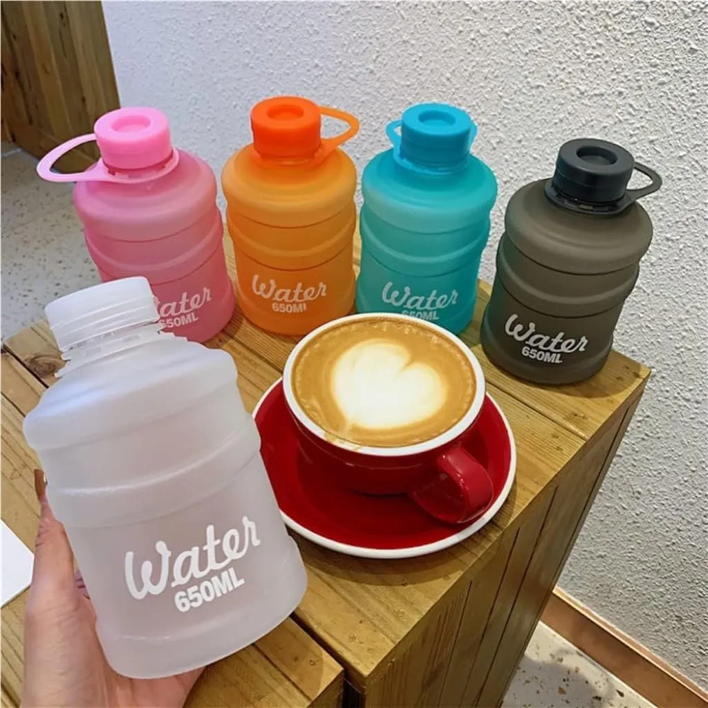 Portable Kettle Novelty Bucket Kettle with Handle Cute Fashion Bucket Frosted Water Bottle Creative Milk Tea Coffee Juice Bottle Water Bottle (Color : Transparent Blue, Size : 650ml)