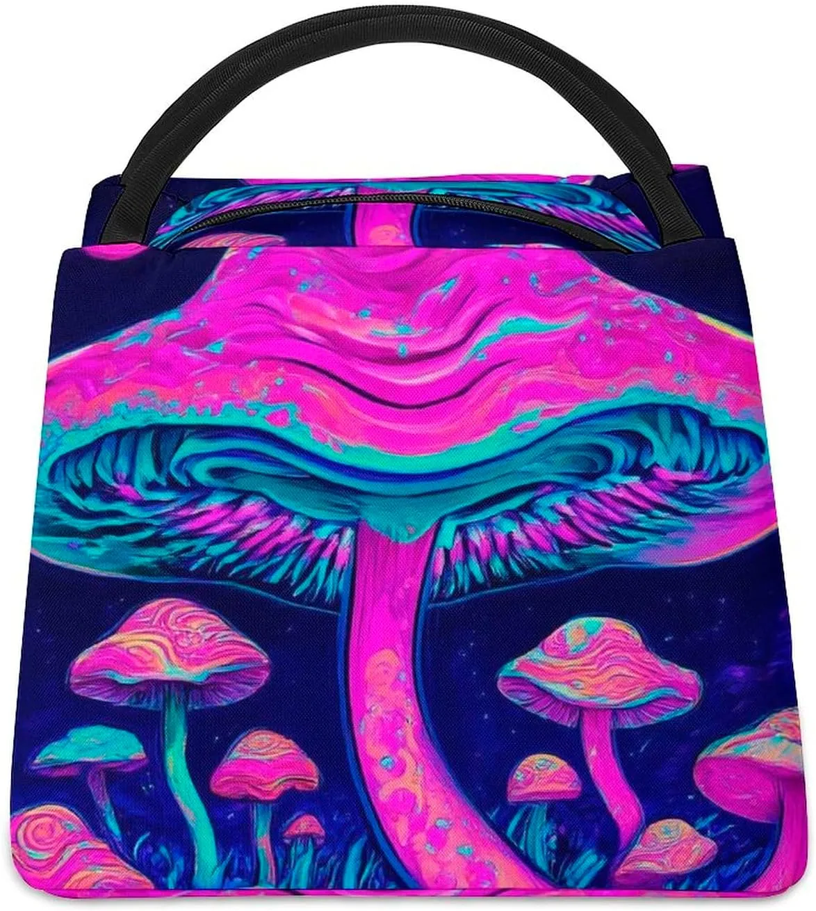 Portable Large Capacity Lunch Tote Bag, Wear-Resistant Oxford Cloth Lunch Box Trippy Mushroom Magic Art Reusable Insulated Meal Bags