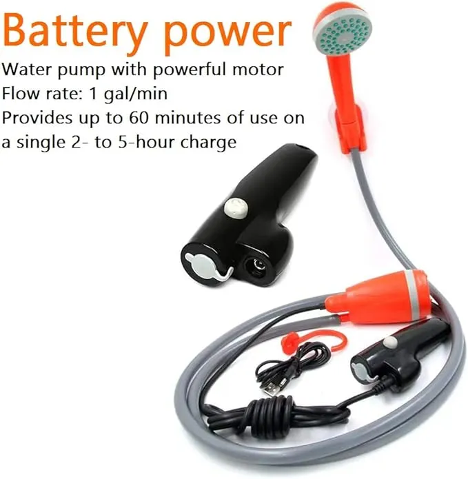 Portable Outdoor Camp Shower Camping Shower Pump Rechargeable Portable Shower Head for Camping Beach Swimming Hiking Traveling