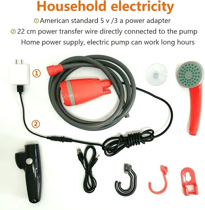 Portable Outdoor Camp Shower Camping Shower Pump Rechargeable Portable Shower Head for Camping Beach Swimming Hiking Traveling