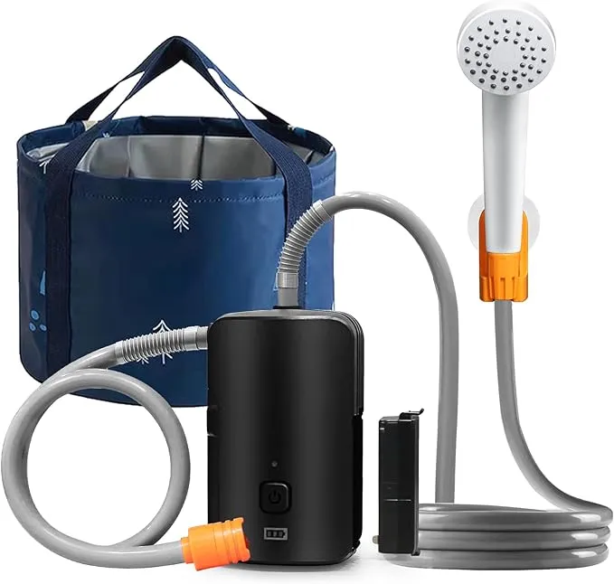 Portable Outdoor Shower, 4400 mAh Removable Rechargeable Battery, with LED Light, Battery Powered Shower Pump Collapsible Bucket, Suitable for Hiking/Backpacking, Camping, Travel, Beach, Pet