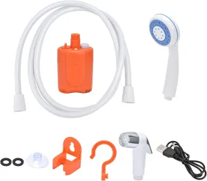 Portable Outdoor Shower Camping Pump Handheld Sprayer USB Charging for Hiking Traveling (Orange)