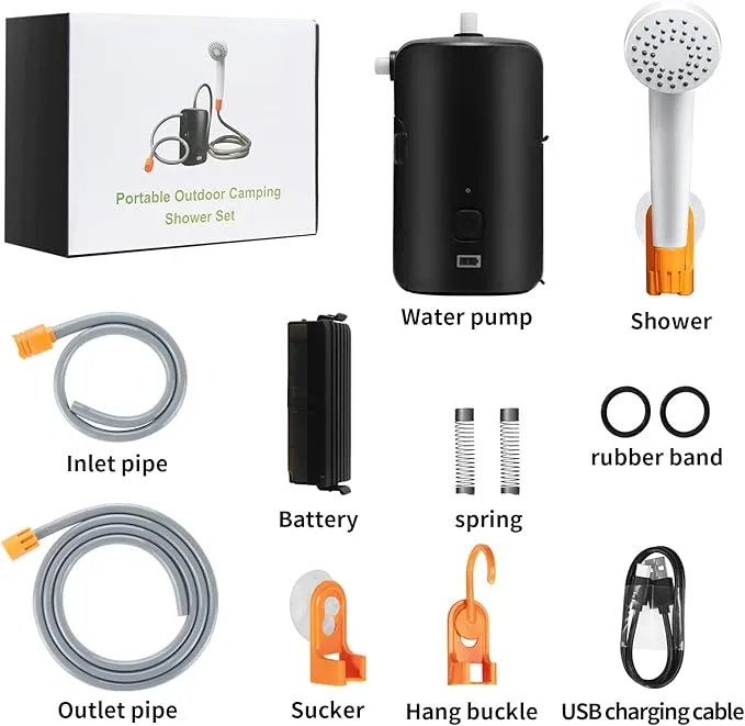 Portable Outdoor Shower, Detachable Battery, USB Charging, 4400mA Battery, with LED Lighting, Battery Camp Shower, Suitable for Hiking/Backpacking, Camping, Travel, Beach, Pets, Watering