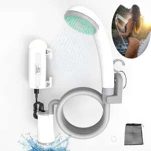 Portable Outdoor Shower Pump Camping Shower Pump Rechargeable LED IPX8 Waterproof for Indoor Outdoor Camping Hiking Motorbikes Travel Shower Car Pet Cleaning
