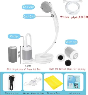 Portable outdoor shower pump rechargeable battery portable shower for camping camp suitable electric showerhead for hiking campsites