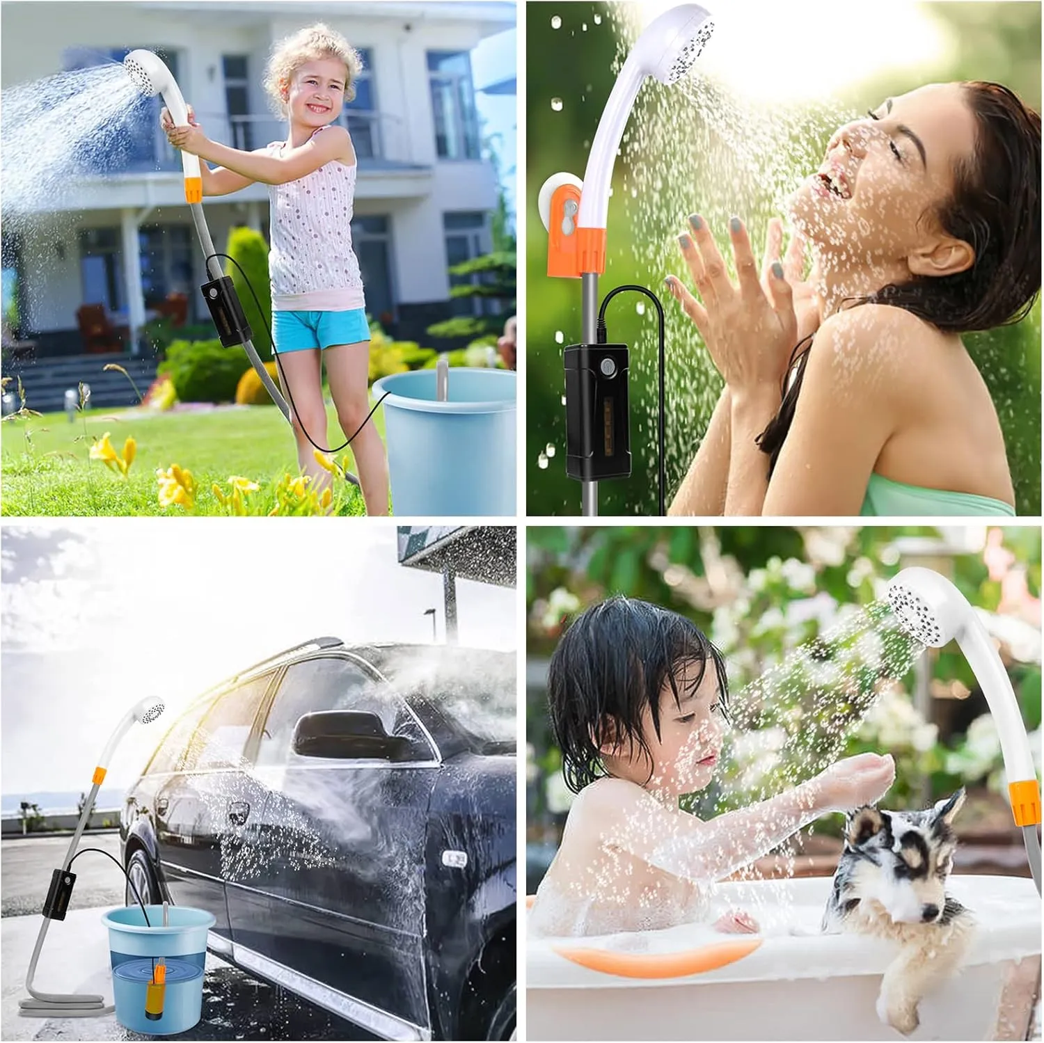 Portable Outdoor Shower with LED Lighting, Battery-Driven Pump for Beaches, Camping, Gardens & Hiking