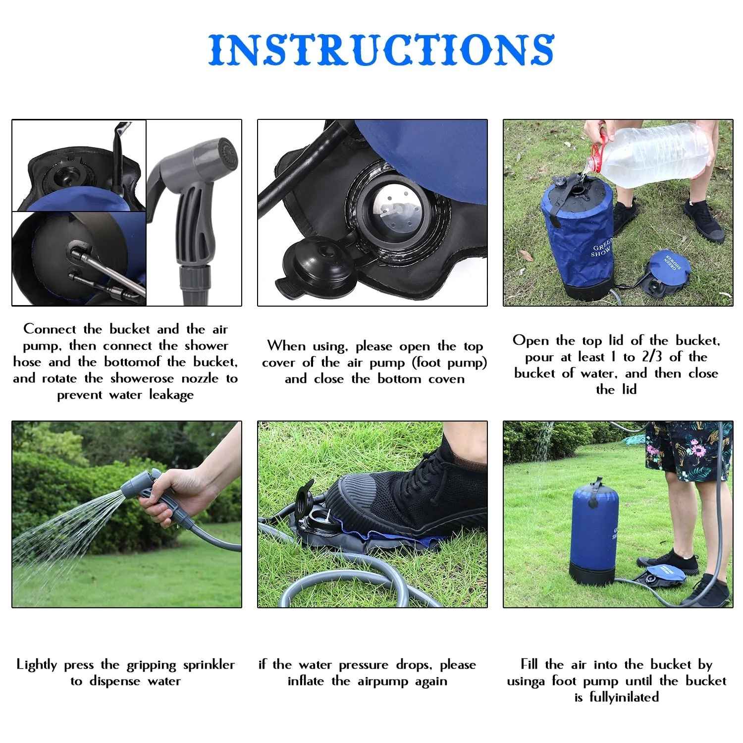 Portable Pressure Shower - Pressure Foot Pump and Shower Nozzle for Outdoor Activities