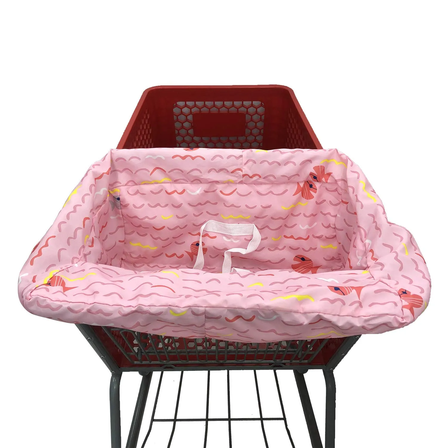 Portable Shopping Cart Cover, High Chair and Grocery Cart Covers for Babies, Kids, Infants & Toddlers, Attached Carry Bag (Simple Pink Fish)