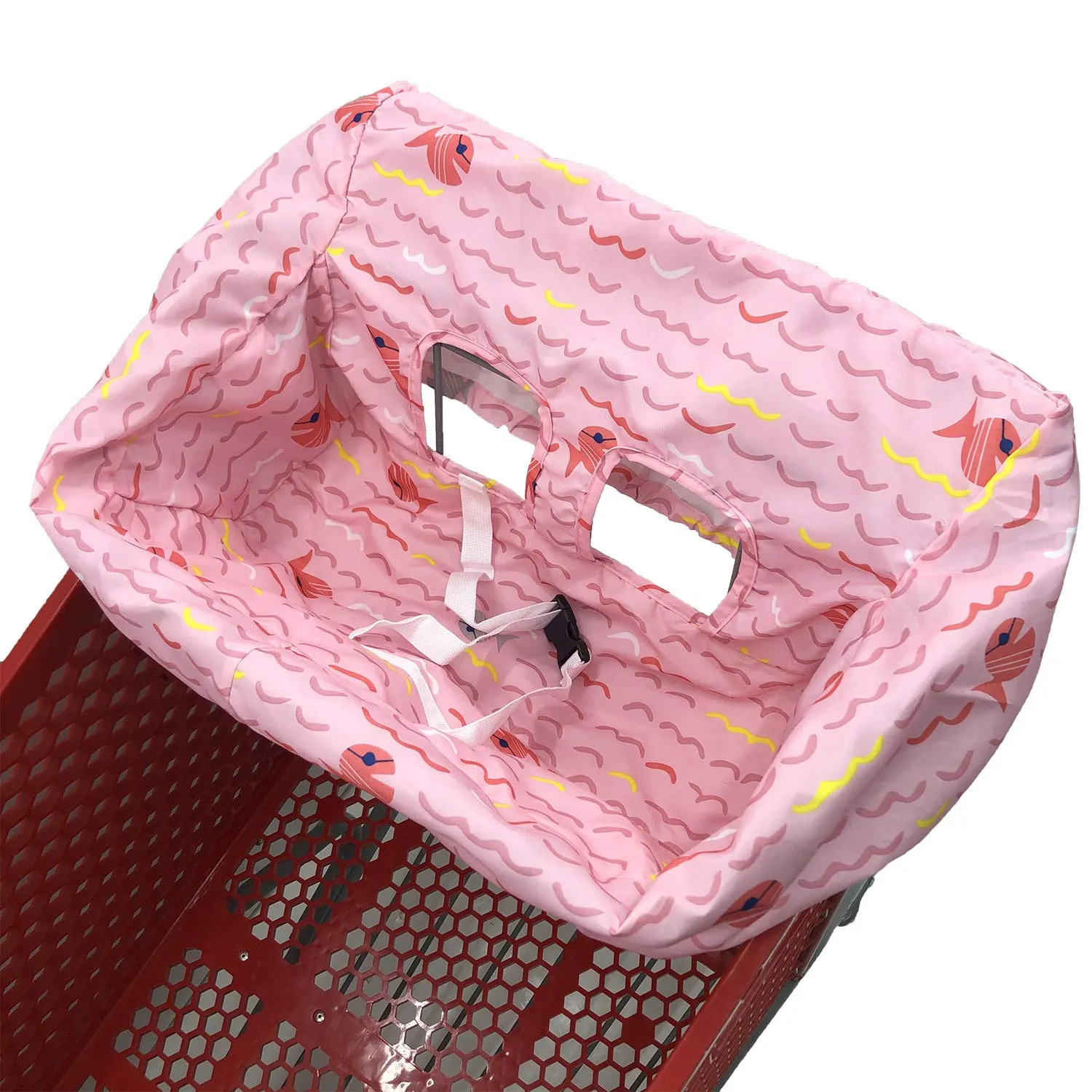 Portable Shopping Cart Cover, High Chair and Grocery Cart Covers for Babies, Kids, Infants & Toddlers, Attached Carry Bag (Simple Pink Fish)