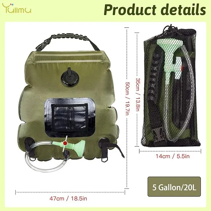 Portable Shower 5 Gallons/20L Portable Camping Shower Bag with Removable Hose and On-Off Switchable Shower Head Traveling Shower for Beach Swimming, Hiking