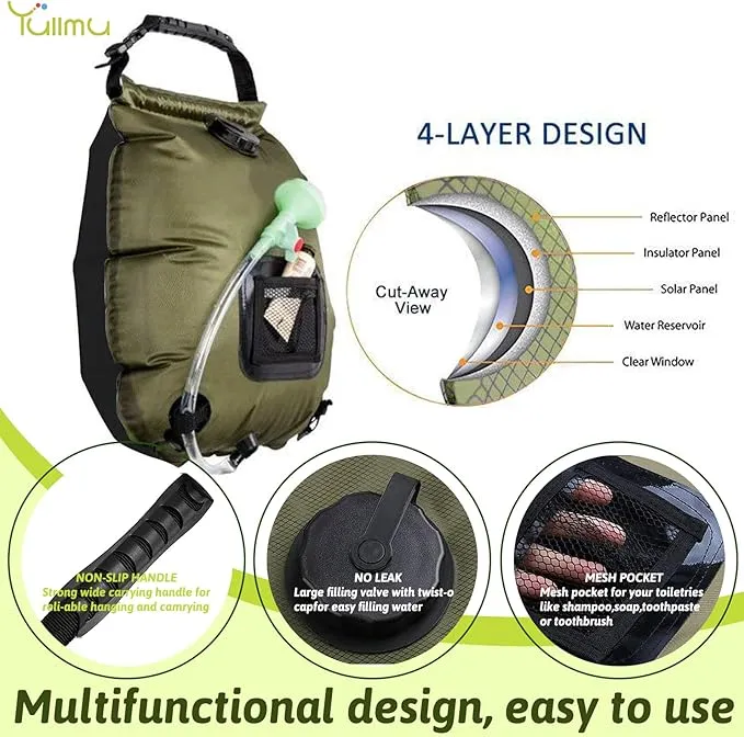 Portable Shower 5 Gallons/20L Portable Camping Shower Bag with Removable Hose and On-Off Switchable Shower Head Traveling Shower for Beach Swimming, Hiking