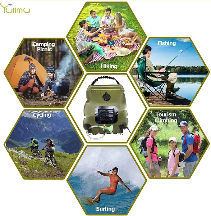 Portable Shower 5 Gallons/20L Portable Camping Shower Bag with Removable Hose and On-Off Switchable Shower Head Traveling Shower for Beach Swimming, Hiking