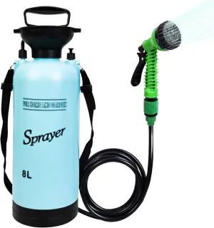 Portable Shower Blue with 7 Spray Modes, Hand Press with Removable Hose and Shower Head