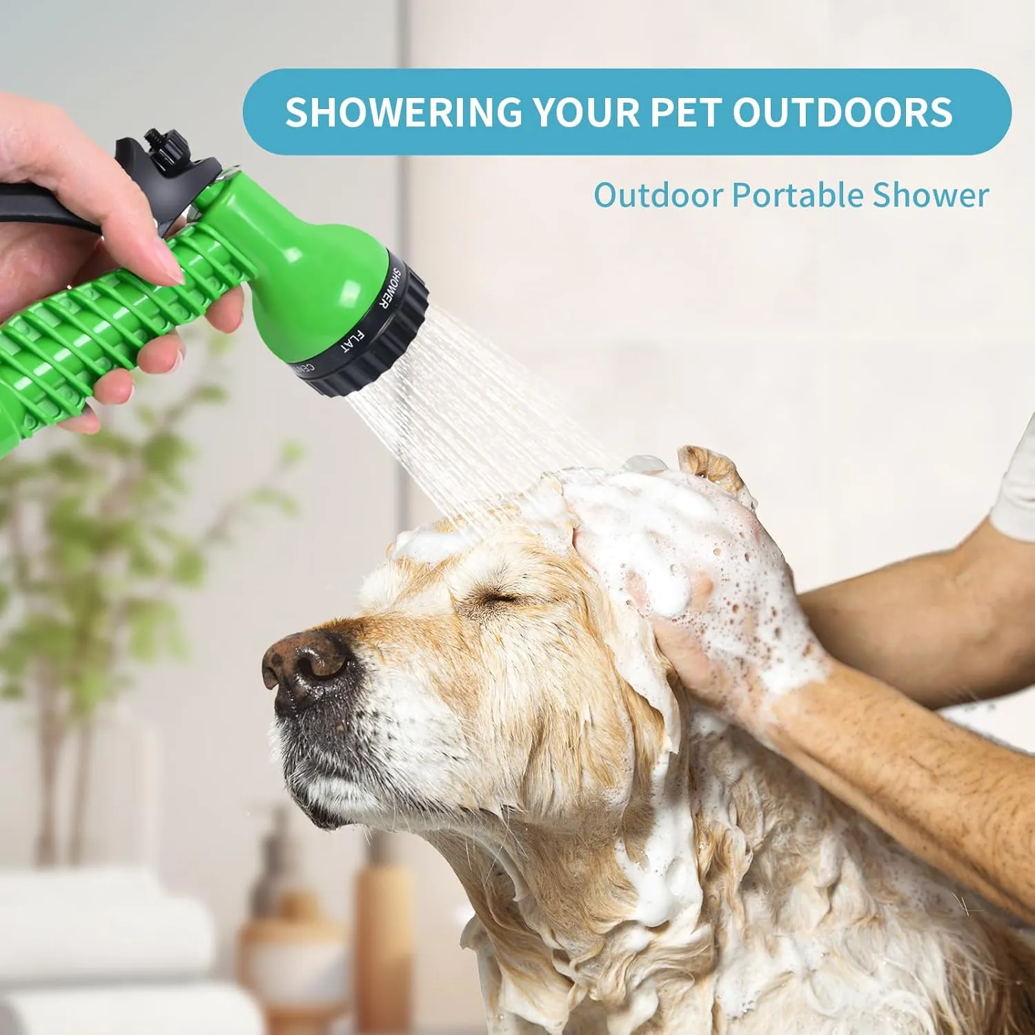 Portable Shower Blue with 7 Spray Modes, Hand Press with Removable Hose and Shower Head