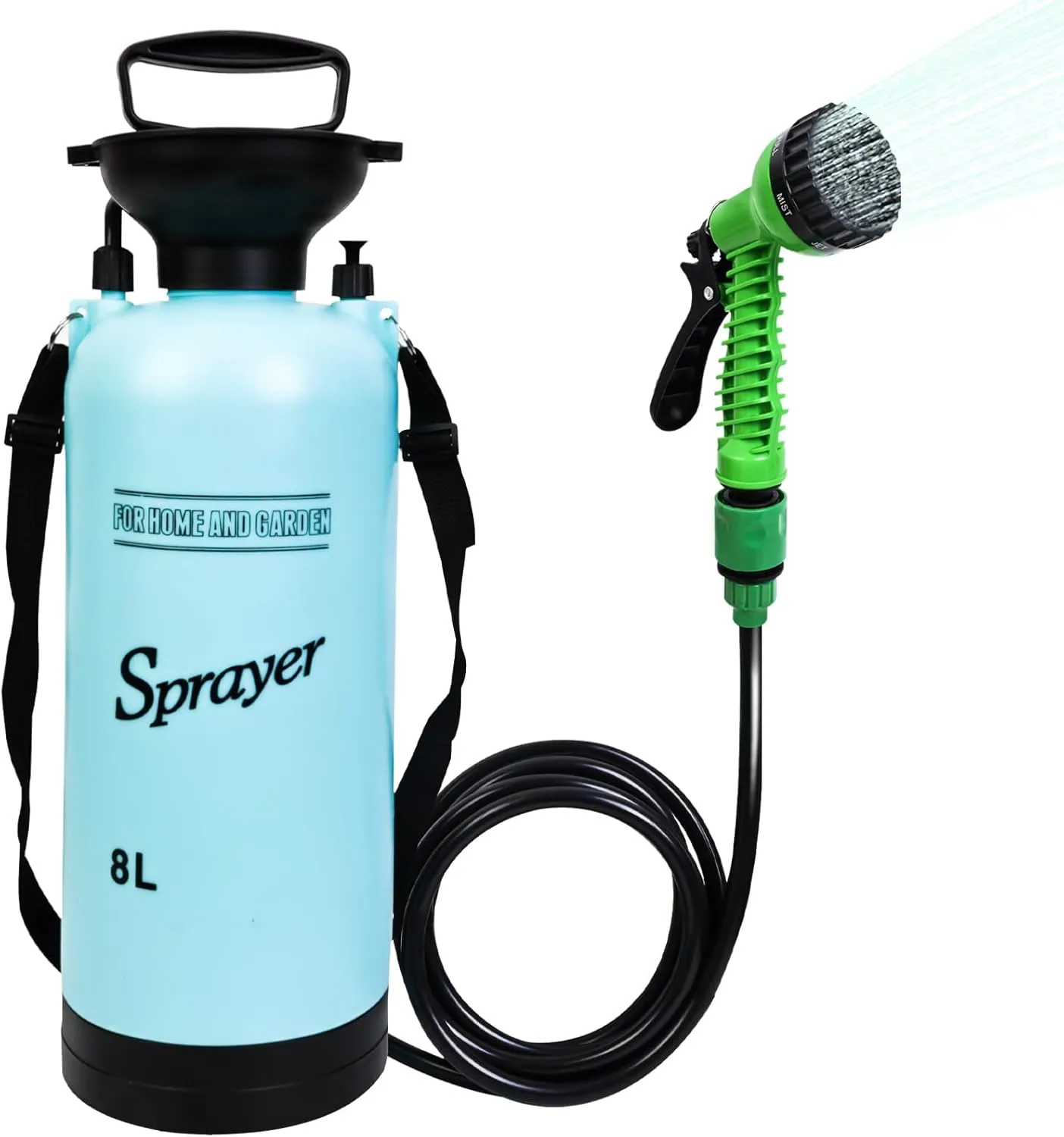 Portable Shower Blue with 7 Spray Modes, Hand Press with Removable Hose and Shower Head