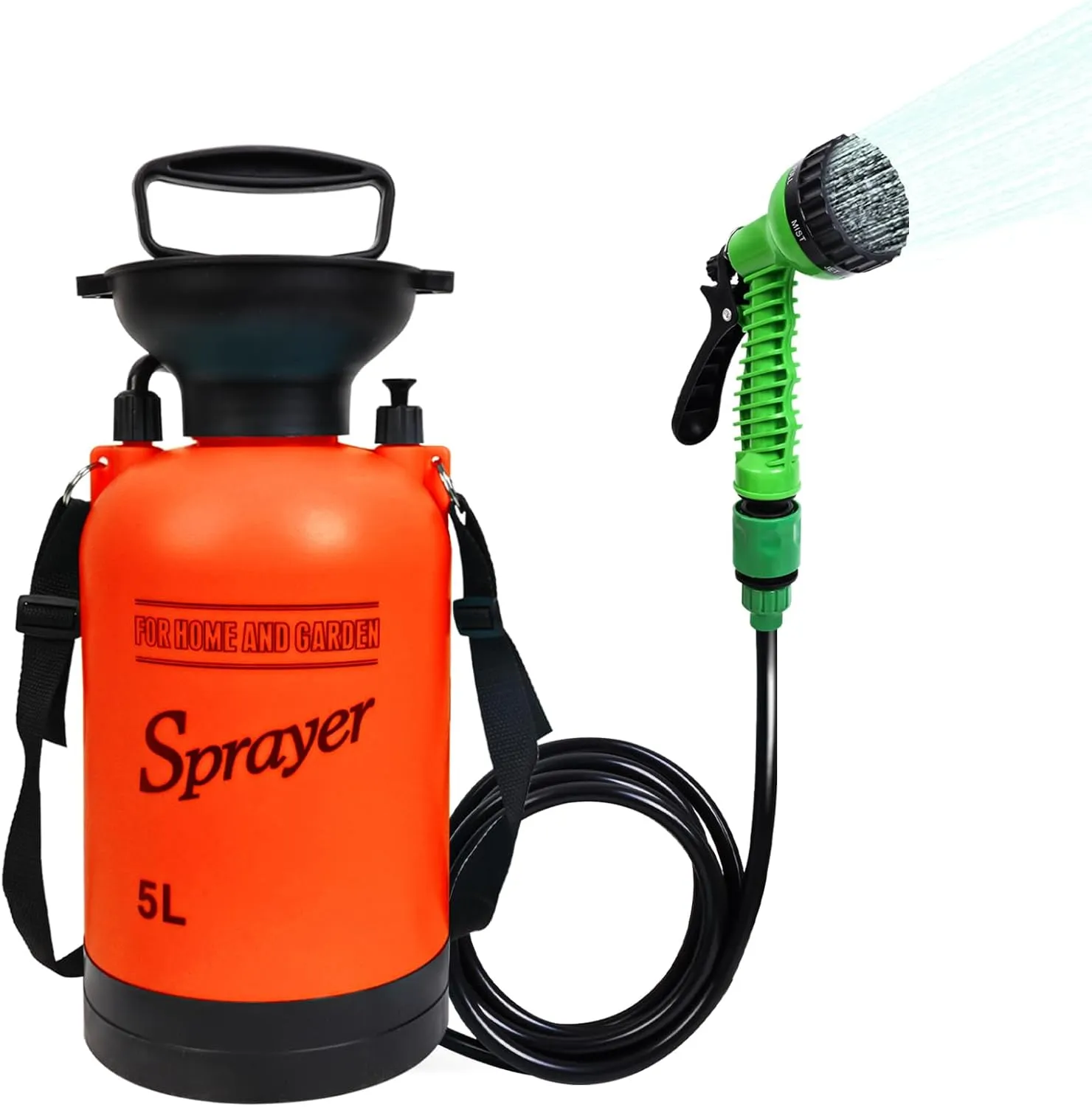 Portable Shower Blue with 7 Spray Modes, Hand Press with Removable Hose and Shower Head