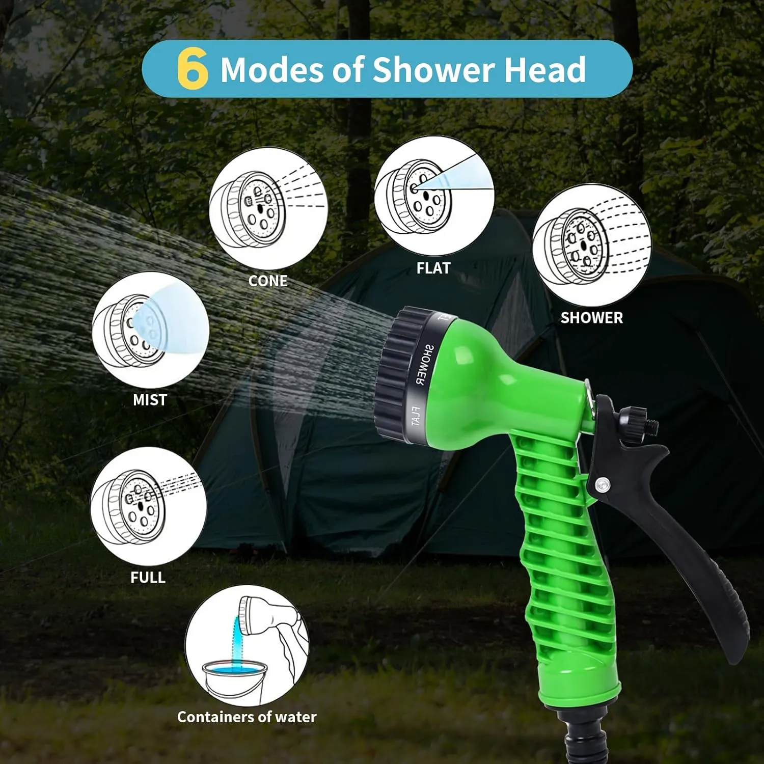 Portable Shower Blue with 7 Spray Modes, Hand Press with Removable Hose and Shower Head