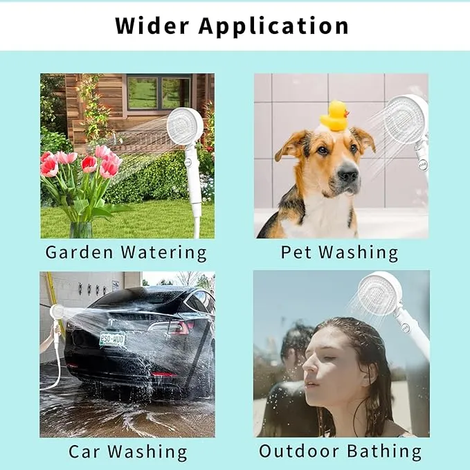 Portable Shower, Camping Shower Rechargeable Electric Shower Pump with USB-C & Smart Digital Display, Multifunctional Handheld Shower Head for Rinsing, Hiking, RVing, Beach Vacations (Blue)
