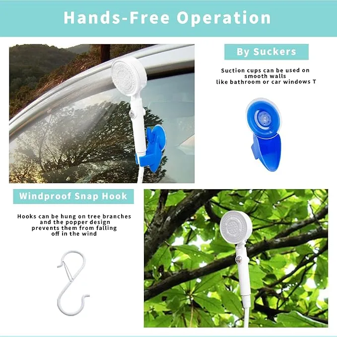 Portable Shower, Camping Shower Rechargeable Electric Shower Pump with USB-C & Smart Digital Display, Multifunctional Handheld Shower Head for Rinsing, Hiking, RVing, Beach Vacations (Blue)