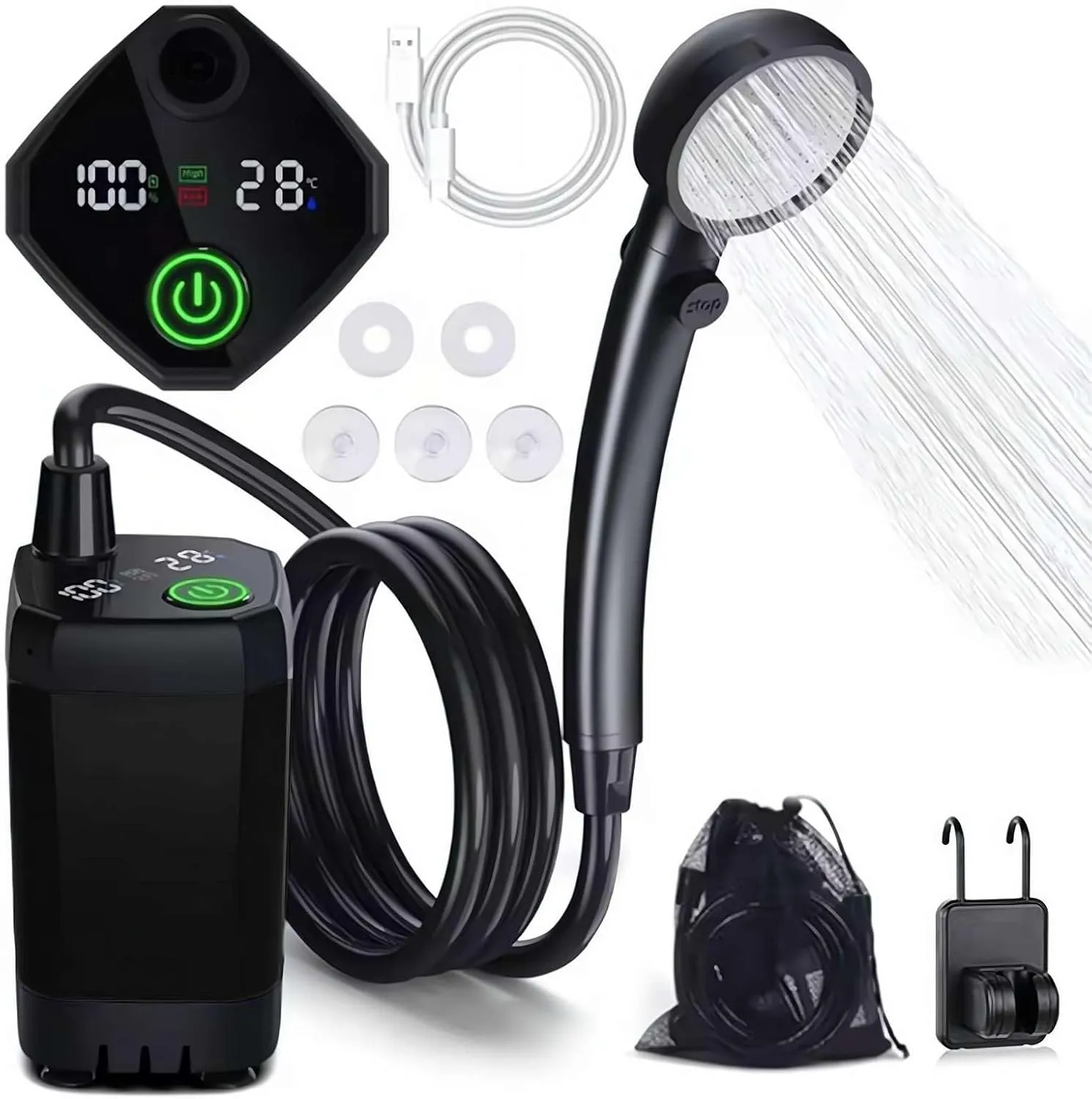 Portable Shower Camping Shower,6000mAh Rechargeable Camping Shower with Digital Power & Temperature Display,Portable Camping Shower,Waterproof Suitable for Camping,Outdoor,Car,Pets