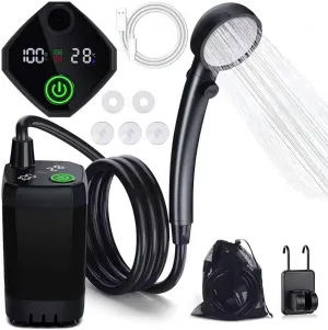 Portable Shower Camping Shower,6000mAh Rechargeable Camping Shower with Digital Power & Temperature Display,Portable Camping Shower,Waterproof Suitable for Camping,Outdoor,Car,Pets