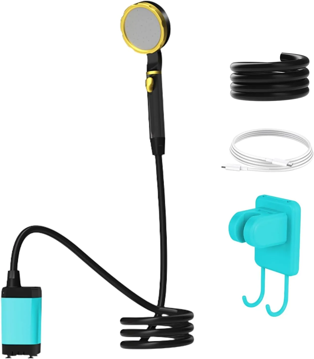 Portable Shower Electric Camping Shower with Full Digital Display of Temperature Remain Battery 2 Modes Outdoors Camp Shower Pump Built in 7800mAh Rechargeable Battery with 6.5ft (Blue)