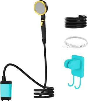 Portable Shower Electric Camping Shower with Full Digital Display of Temperature Remain Battery 2 Modes Outdoors Camp Shower Pump Built in 7800mAh Rechargeable Battery with 6.5ft (Blue)