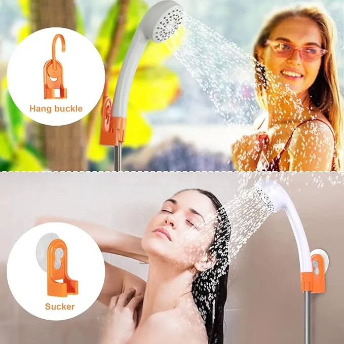 Portable Shower for Camping, Rechargeable Portable Camping Shower, Camp Shower with Double Portable Shower Head and 2 Flow Mode, Camping Shower for Hiking Beach Swimming Outdoor