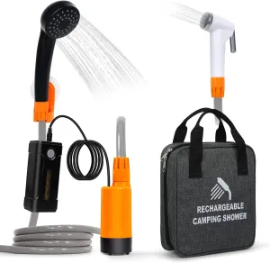 Portable Shower for Camping, Rechargeable Portable Camping Shower, Camp Shower with Double Portable Shower Head and 2 Flow Mode, Camping Shower for Hiking Beach Swimming Outdoor