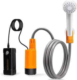 Portable Shower for Camping, Rechargeable Portable Camping Shower, Camp Shower with Double Portable Shower Head and 2 Flow Mode, Camping Shower for Hiking Beach Swimming Outdoor