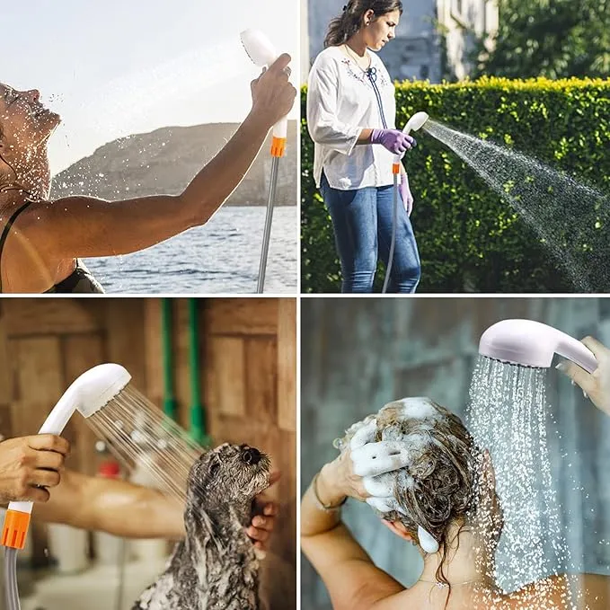 Portable Shower for Camping, Rechargeable Portable Camping Shower, Camp Shower with Double Portable Shower Head and 2 Flow Mode, Camping Shower for Hiking Beach Swimming Outdoor