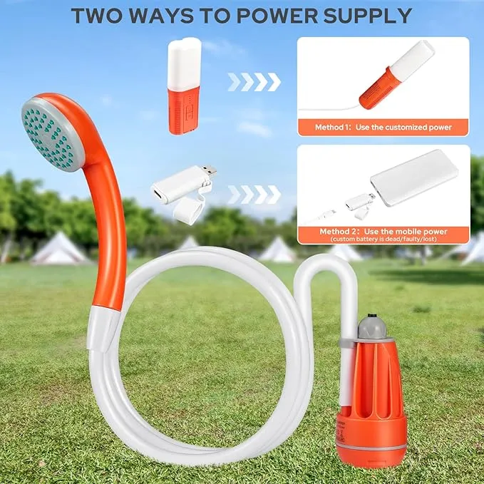 Portable Shower for Camping, Updated Two-Way Power Supply, 4400mAh Electric Camp Shower Pump with LED Camping Light, Outdoor Portable Shower Head Kit for Camping Hiking Traveling