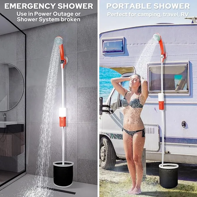 Portable Shower for Camping, Updated Two-Way Power Supply, 4400mAh Electric Camp Shower Pump with LED Camping Light, Outdoor Portable Shower Head Kit for Camping Hiking Traveling