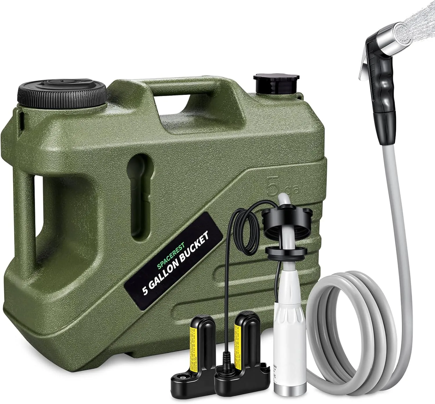 Portable Shower for Camping with 5-Gallon Water Jug, Rechargeable Camping Shower, Food Grade Material Water Containers for Fruit & Vegetables Wash, Pet Bath, Integrate Design for Outdoors, Hiking