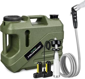 Portable Shower for Camping with 5-Gallon Water Jug, Rechargeable Camping Shower, Food Grade Material Water Containers for Fruit & Vegetables Wash, Pet Bath, Integrate Design for Outdoors, Hiking