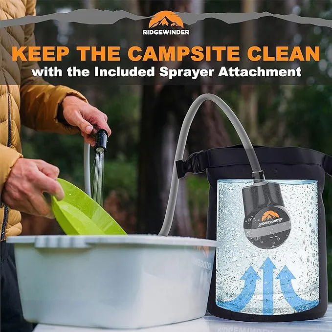 Portable Shower for Camping with Dry Bag - Camp Shower with Rechargeable Battery and Included 10L Dry Bag for Water Storage. Complete Camping Shower in a Bag ( Sprayer Attachment).