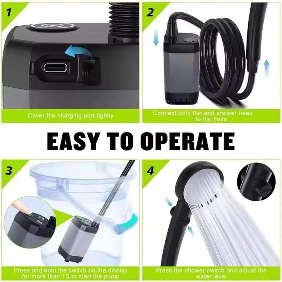 Portable Shower for Camping,6000mAh Rechargeable Camping Shower with Intelligent LED Temperature Display,4 Spray Modes,Outdoor Shower for Hiking,Travel,Pets & Car Washing,Wartering Plants