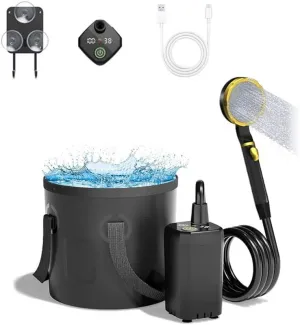 Portable Shower for Camping,7800mAh Camping Shower with LED Display,Portable Shower with 5-Gallon Collapsible Bucket,Outdoor Shower with 3 Spray Modes for Travel, Hiking, Car, Pet Bath