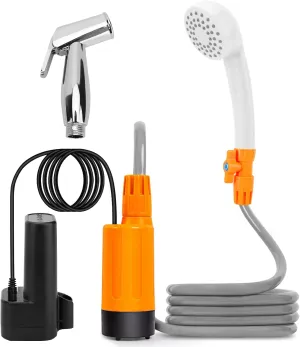 Portable Shower Head with Outdoor Shower Pump, 4.5L / min 2 Levels Output 2200mAh Battery Power Shower for Car Washing, Pet Bathing
